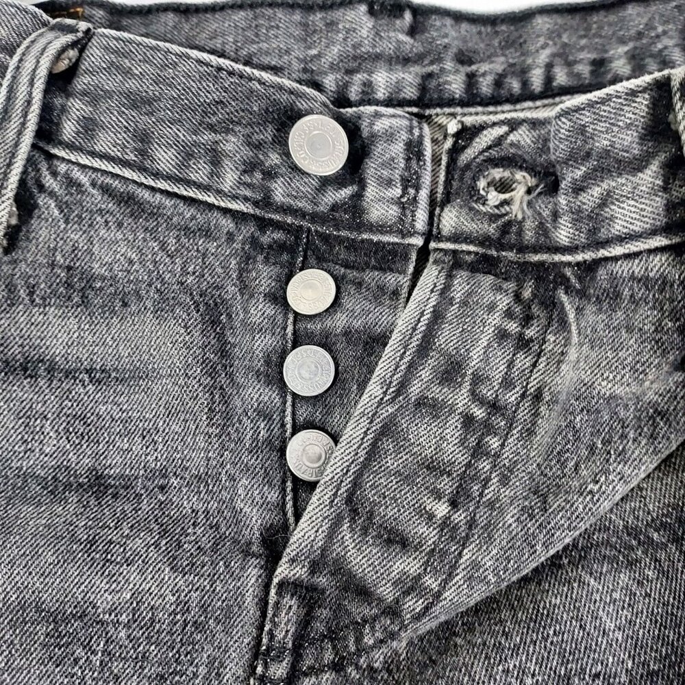Levis 501 Jeans Button Fly 28"w 27.5"L Washed Black Denim Cotton Brass Rivited - Picture 2 of 16